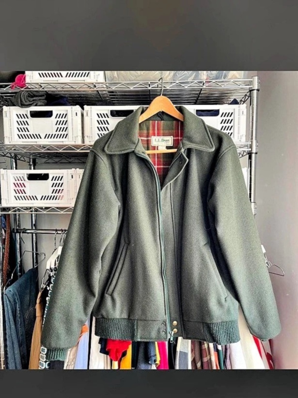 Vintage L.L. Bean Plaid Lined Green Wool Jacket